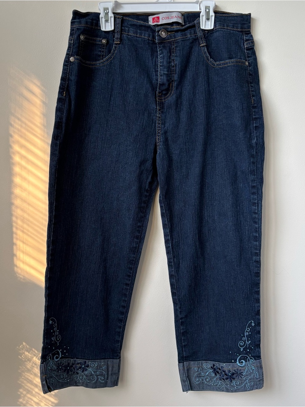 Women’s COS Denim Capris with Blue Crystal Design size 12